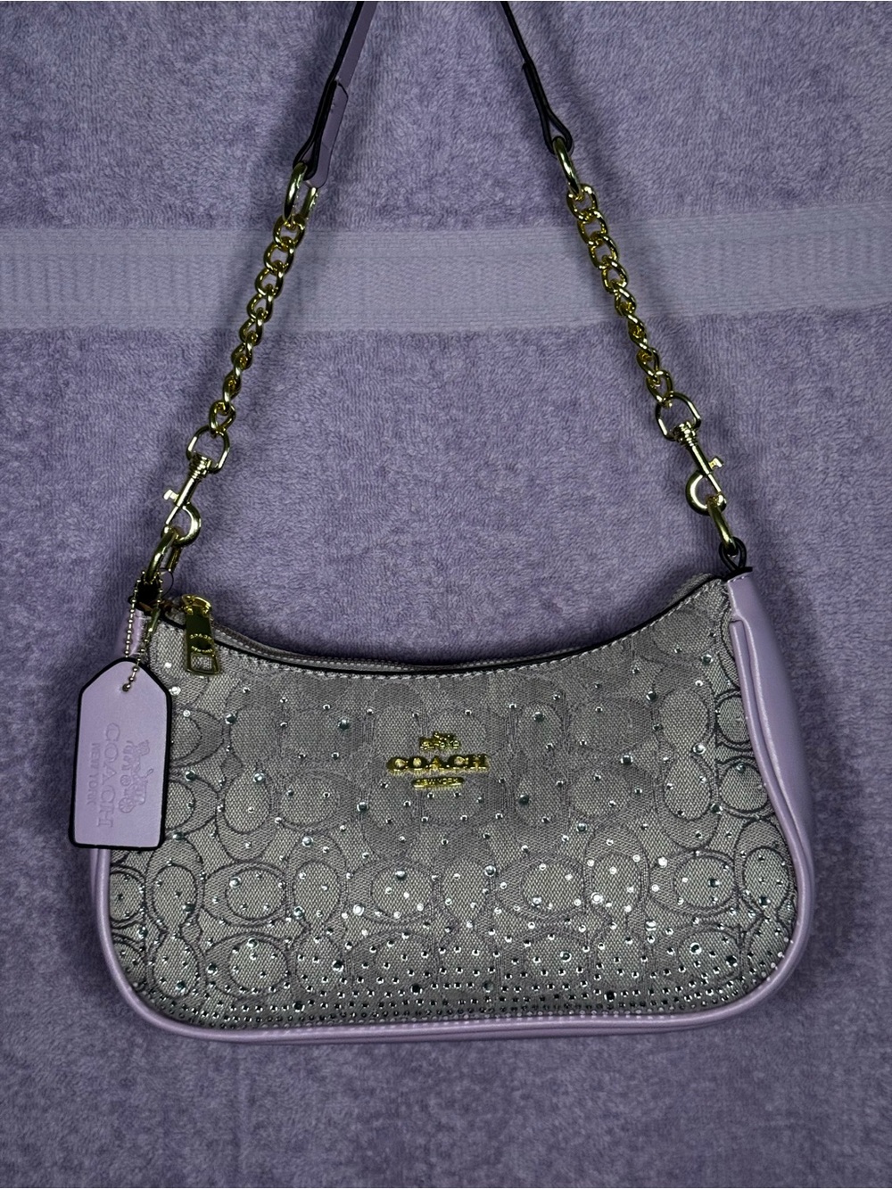 Coach Lavender and Silver Signature Crystal Shoulder Bag